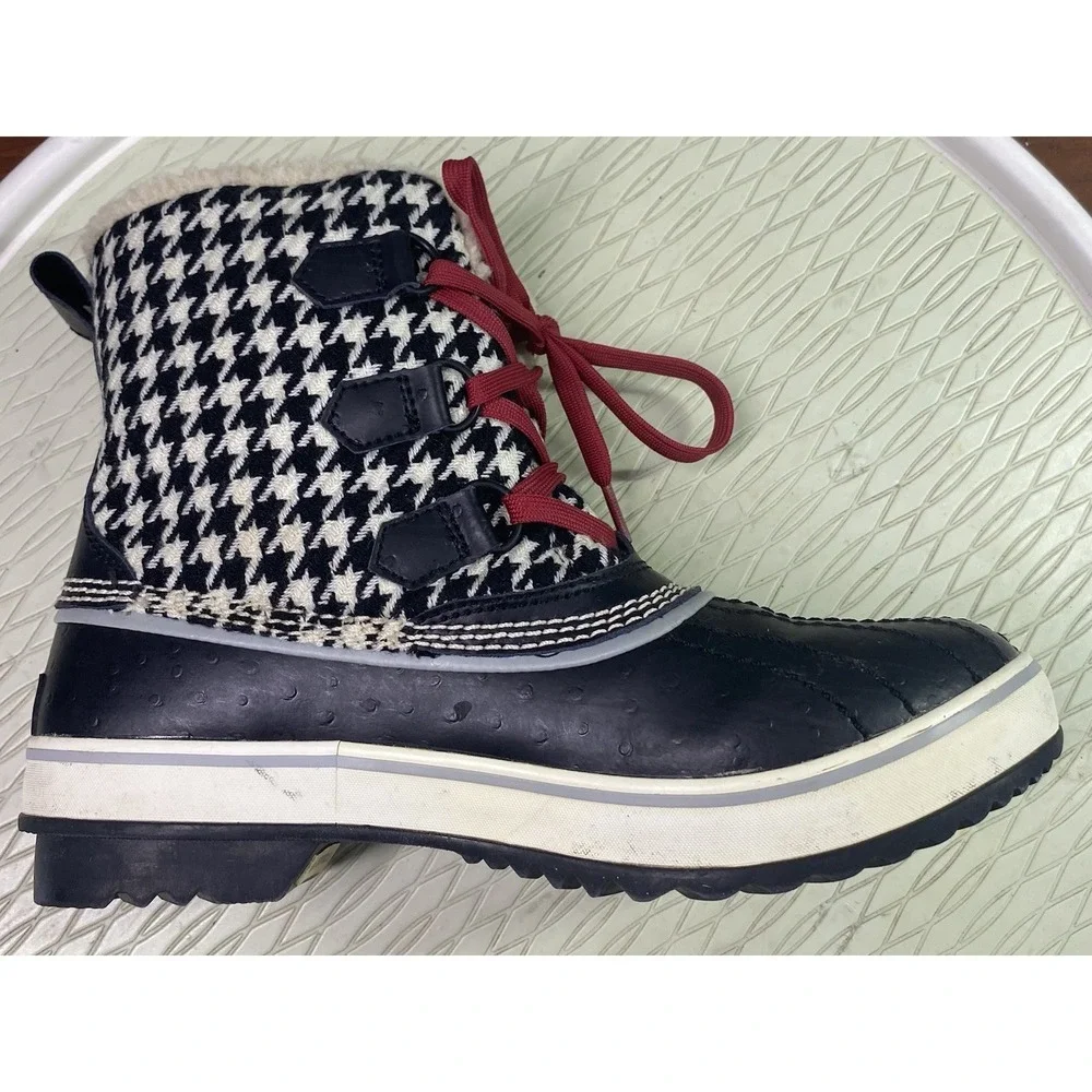 Sorel Tivoli Houndstooth Womens Waterproof Black&White Duck Snow Boots‎ Winter 8